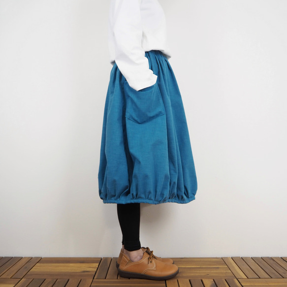 Furusuミドルバルーンスカート（木綿 薄藍）【受注生産対応】 4枚目の画像