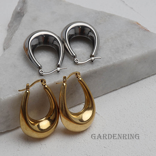 両耳 ステンレス素材 フープピアス 太めピアス イヤリング ゴールド