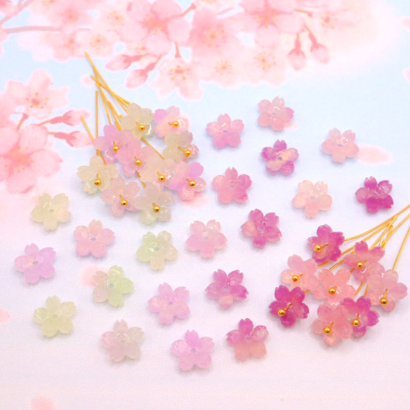 オリジナル変色パーツ★9mm桜のパーツ　アセテート　パープル×グリーン→ローズピンク×オレンジ 7枚目の画像