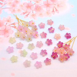 オリジナル変色パーツ★9mm桜のパーツ　アセテート　パープル×グリーン→ローズピンク×オレンジ 5枚目の画像