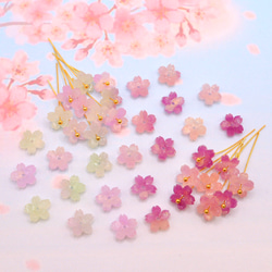 オリジナル変色パーツ★9mm桜のパーツ　アセテート　パープル×グリーン→ローズピンク×オレンジ 6枚目の画像