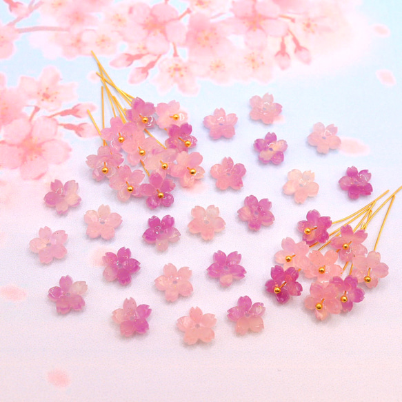 オリジナル変色パーツ★9mm桜のパーツ　アセテート　パープル×グリーン→ローズピンク×オレンジ 15枚目の画像