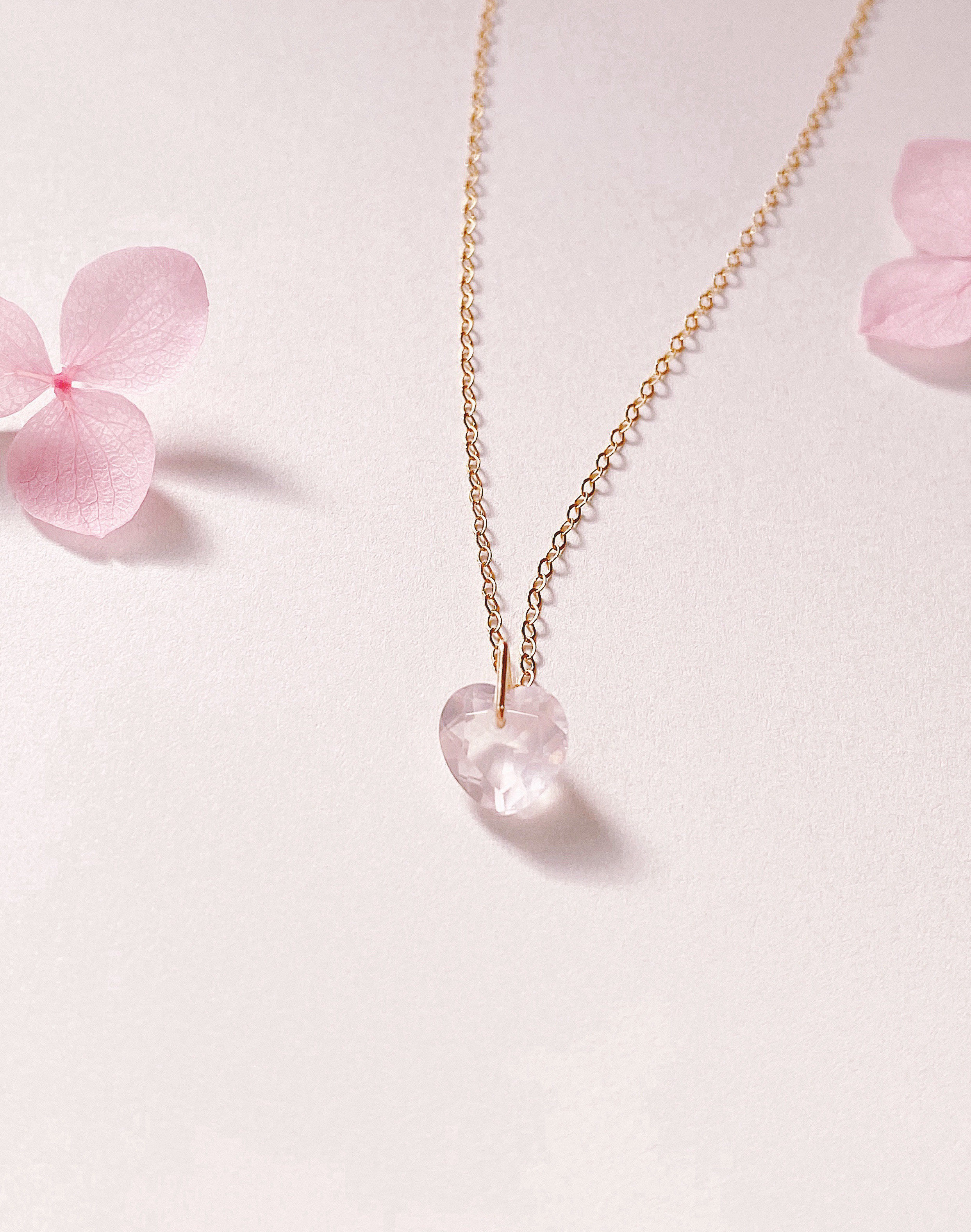 14kgf ローズクォーツハート ヒーリングラブ ネックレス