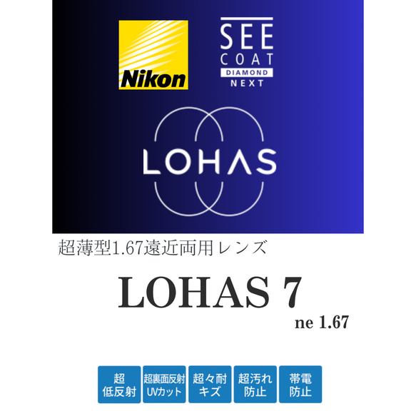 NIKON　遠近両用1.67超薄型レンズ　LOHAS 7 　キズ防止コート付 1枚目の画像