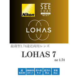 NIKON　遠近両用1.74最薄型レンズ　LOHAS ７　キズ防止コート付 1枚目の画像