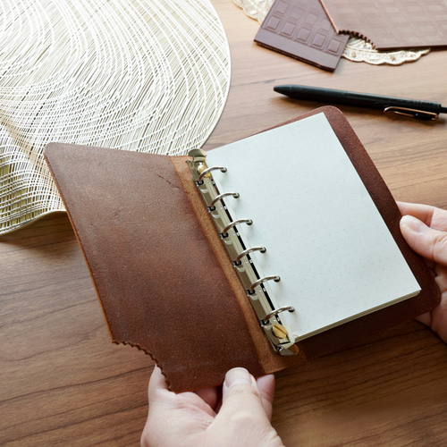 ミニ6 システム手帳 チョコ かじられちゃったチョコ×M6システム手帳カバー(ミニ6穴リング