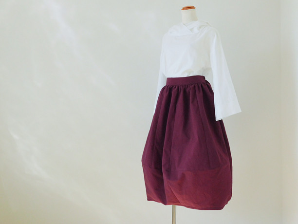 ふんわり軽い! コットン和紙グログランのコクーンスカート・エンジ