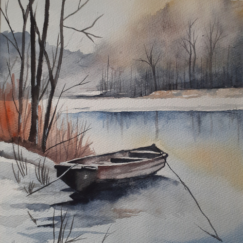 水彩画 冬の静かな刻 絵画 makochin 通販 17279726｜Creema