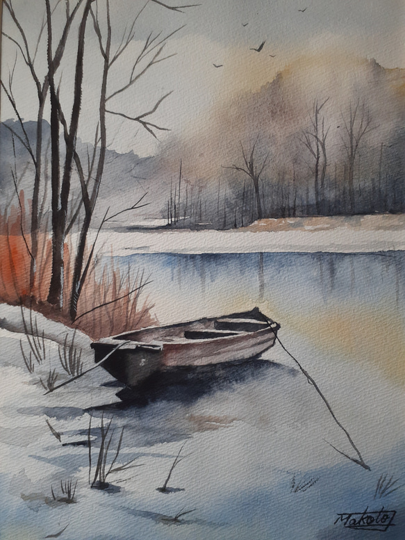 水彩画　冬の静かな刻 3枚目の画像