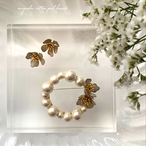 3日以内発送❣️magnolia ブローチ&ピアスセット 卒入学式 入園式