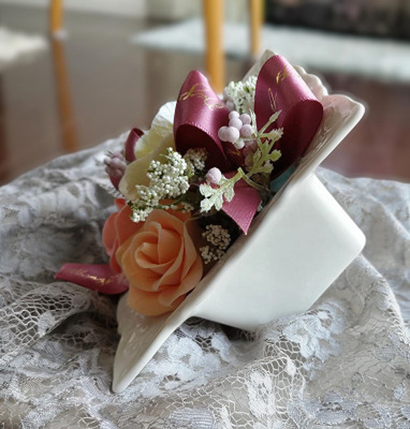 粘土のバラとカーネーション　上品なアレンジメント　２WAY　母の日、結婚記念日にも 6枚目の画像