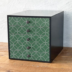 レトロ 和風 和柄 木製 A4 引き出し収納 書類ケース5段 -七宝つなぎ 緑