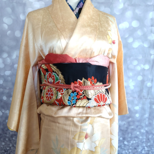 ob25✩フック付き 二部式作り帯 二重太鼓結び 京袋帯 オリジナル説明書