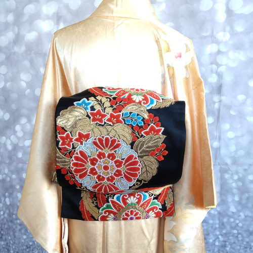 ob25✩フック付き 二部式作り帯 二重太鼓結び 京袋帯 オリジナル説明書