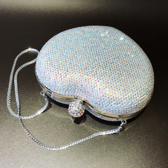 爱心形状のフルダイヤモンドイブニングバッグ、レディース用ドレスラインストーンクラッチ、取り外し可能なチェーン付きクリスタ 10枚目の画像