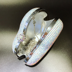爱心形状のフルダイヤモンドイブニングバッグ、レディース用ドレスラインストーンクラッチ、取り外し可能なチェーン付きクリスタ 8枚目の画像