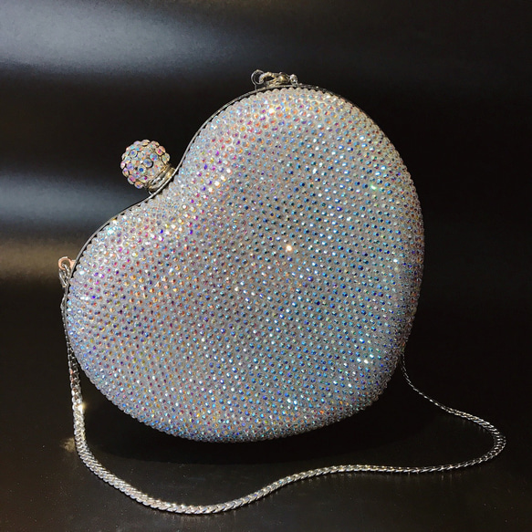 爱心形状のフルダイヤモンドイブニングバッグ、レディース用ドレスラインストーンクラッチ、取り外し可能なチェーン付きクリスタ 5枚目の画像