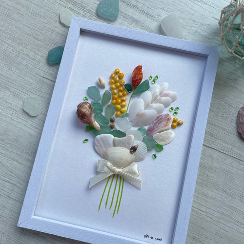 シーグラス 花束 グラスブーケ ブーケ 貝殻 シェル ガラス インテリア  