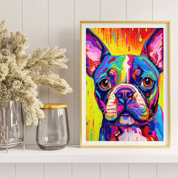 【Heavenly Life（天ノ国） - ボストンテリア犬 No.2】アートポスター 犬の絵 犬の絵画 犬のイラスト 8枚目の画像