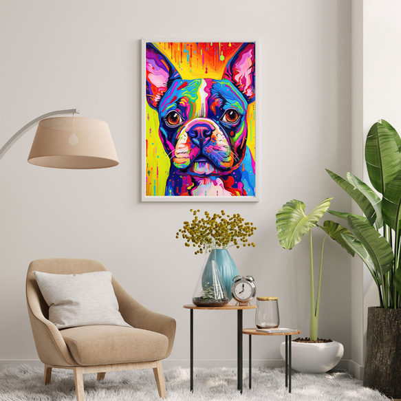 【Heavenly Life（天ノ国） - ボストンテリア犬 No.2】アートポスター 犬の絵 犬の絵画 犬のイラスト 7枚目の画像