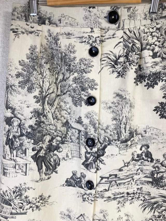 Toile de jouy 前開きペンシルスカート【jupe Festin】 6枚目の画像