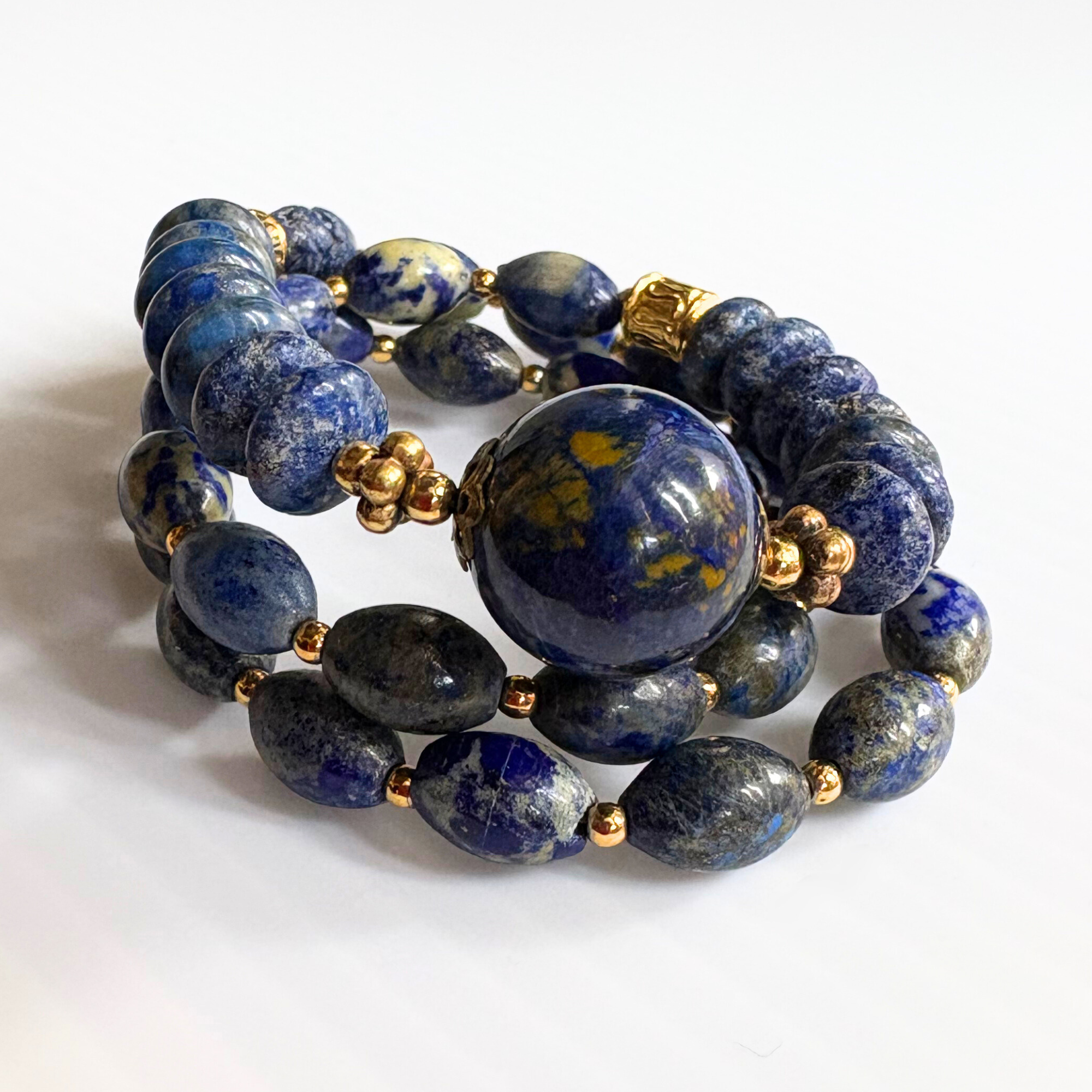 【B61】　ラピス・ラズリ｜古代金調パーツ　ネックレス　天然石　天然石ビーズアクセサリー