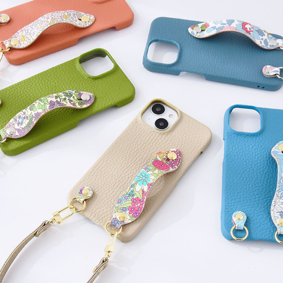 リバティ×国産シュリンクレザー スマホケース 本革 ベルト ラッピ