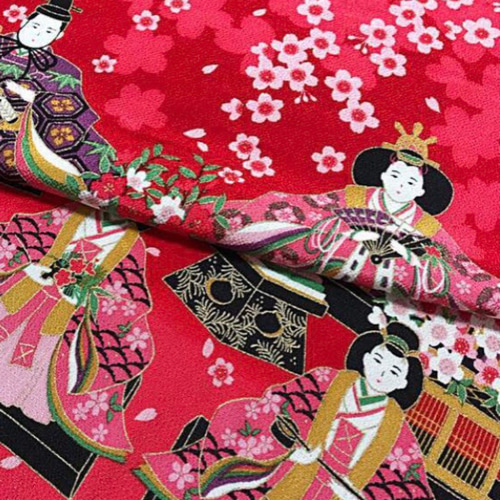 大判 ちりめん 雛祭りタペストリー ラインストーン付 赤 初節句