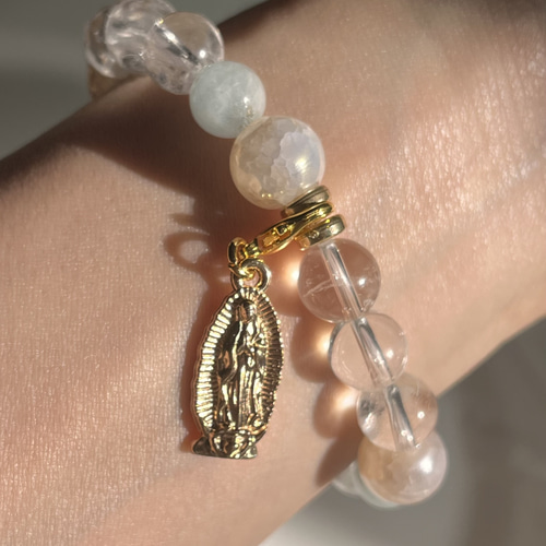 アクアマリン♡ヒマラヤ水晶♡オーロラアゲート♡マリア様♡クロス  