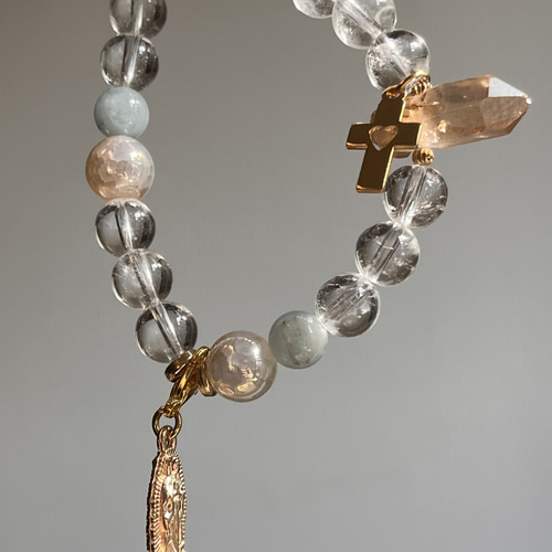 アクアマリン♡ヒマラヤ水晶♡オーロラアゲート♡マリア様♡クロス  