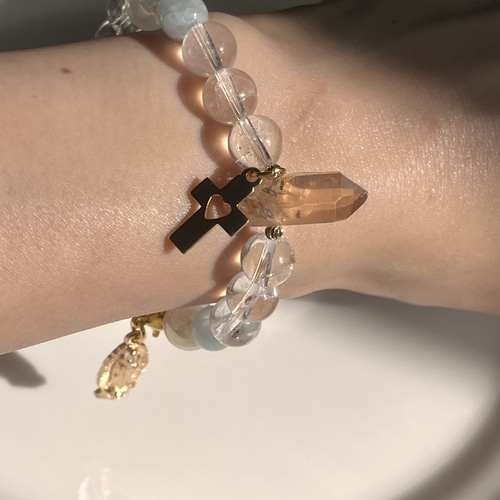 アクアマリン♡ヒマラヤ水晶♡オーロラアゲート♡マリア様♡クロス  