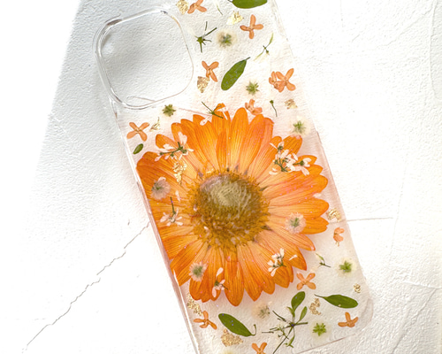 ガーベラ 押し花スマホケース 押し花iPhoneケース 押し花ケース iPhone