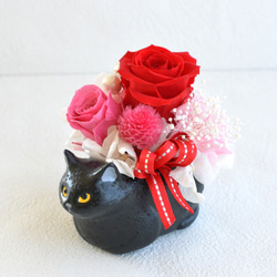プリザーブドフラワー 猫好き 誕生日 母の日 送別 卒業 退職 女性 母の日 黒猫 茶猫 グレー猫 4枚目の画像