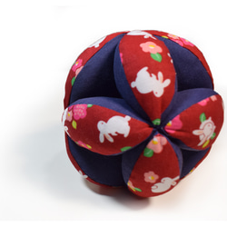 キッキングボール (ウサギ×紺) モンテッソーリ ベビーボール 回転ゴマ 布おもちゃ 知育玩具 赤ちゃん 2枚目の画像