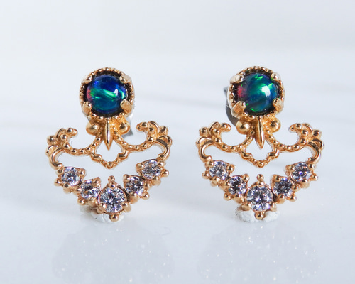 ブラックオパールシャンデリアピアス】シルバー925/K10/K18/プラチナ