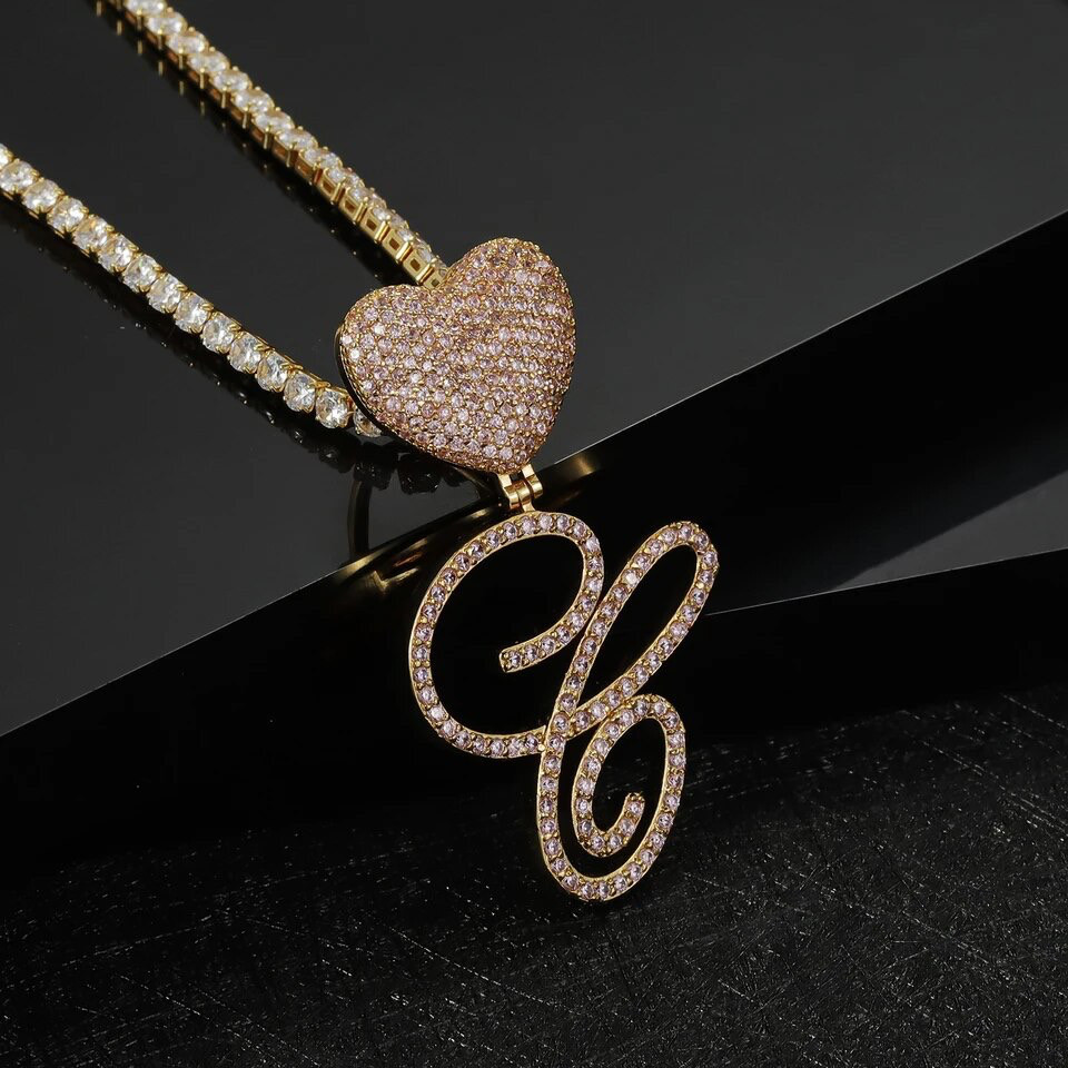 オーダーメイドイニシャルラインストーンヒップホップネックレスギフトプレゼントに最適