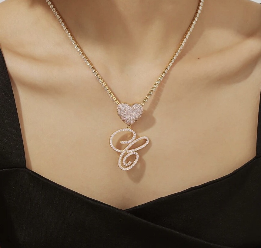 オーダーメイドイニシャルラインストーンヒップホップネックレスギフトプレゼントに最適