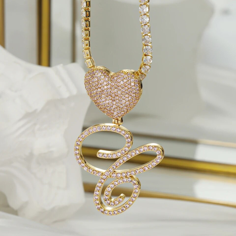 オーダーメイドイニシャルラインストーンヒップホップネックレスギフトプレゼントに最適