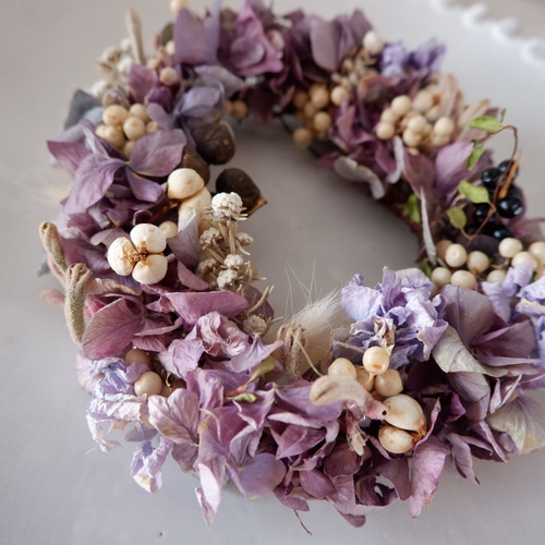 紫陽花と小花のリース ドライフラワー 一点もの リース