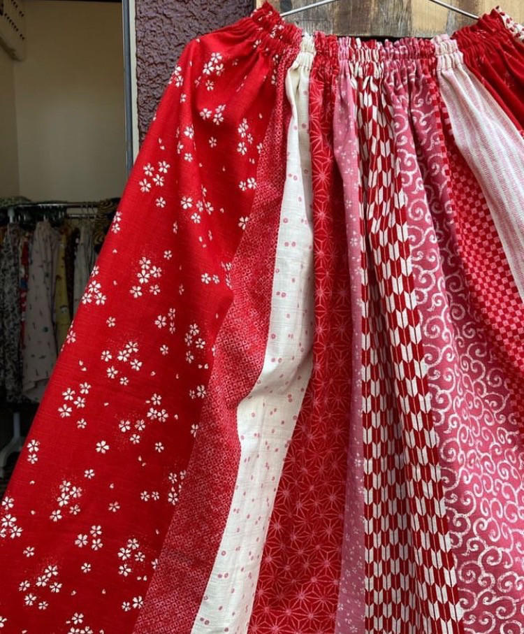 【着丈延長可能】和柄　和　モダン　ふんわりスカート　日本伝統柄　ギャザースカート　大人スカート