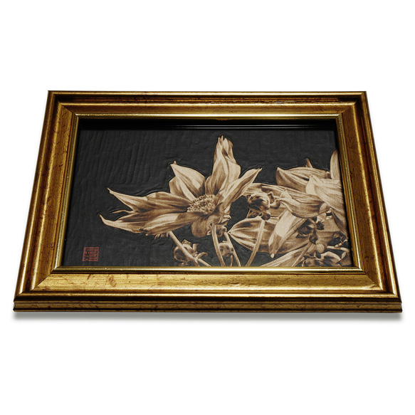 Dahlia〈s1〉　木材の焦げ色の濃淡で表現した絵画作品 5枚目の画像