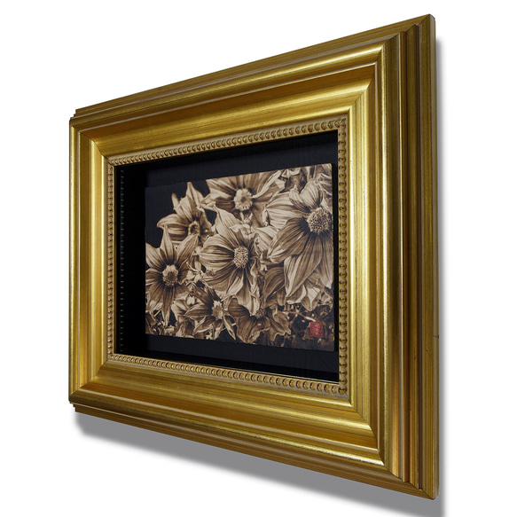 Dahlia imperialis　木材の焦げ色の濃淡で表現した絵画作品 8枚目の画像