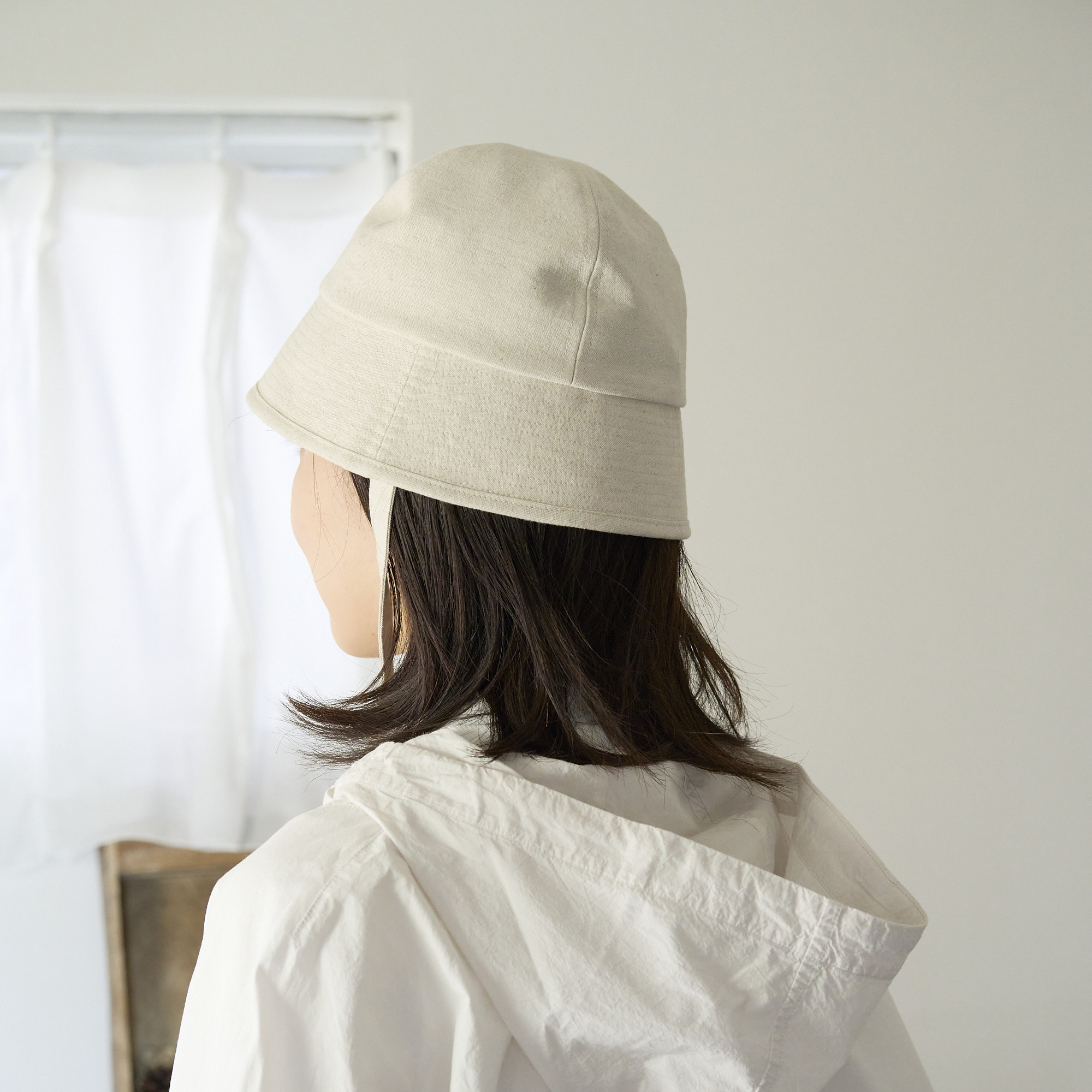 【洗える2way】コットンリネンセーラーハット ナチュラル　生成　【折り畳み可】241-3-201