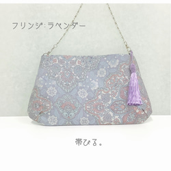 ＊Handbag ✳︎ハンドバッグ✳︎サックスブルー✳︎パーティ✳︎角丸タイプ✳︎上品✳︎蔵出し帯生地✳︎ 3枚目の画像