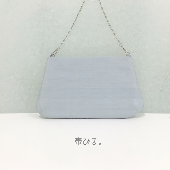 ＊Handbag ✳︎ハンドバッグ✳︎サックスブルー✳︎パーティ✳︎角丸タイプ✳︎上品✳︎蔵出し帯生地✳︎ 5枚目の画像