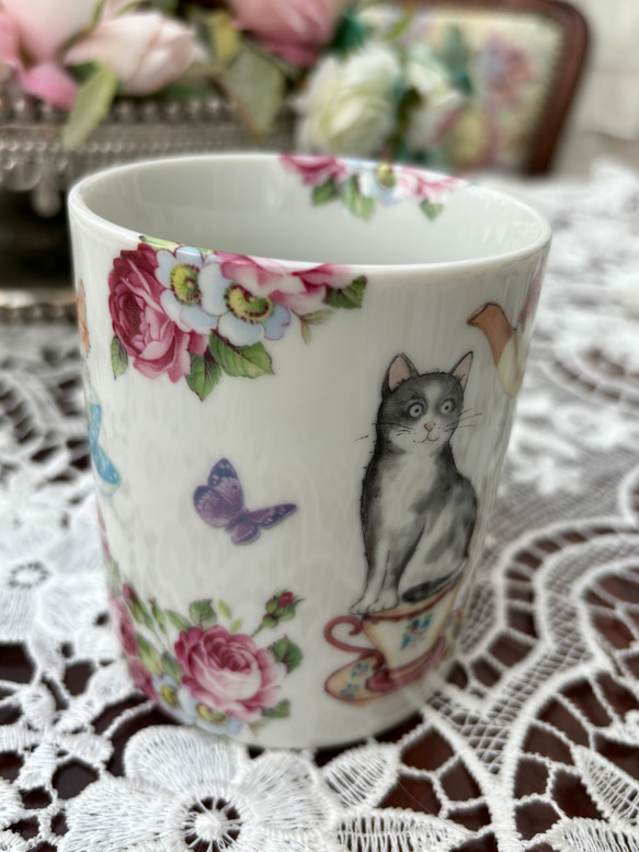 即納！猫のティータイム、ロザリンド･･･マグカップ♥ポーセラーツ 7枚目の画像