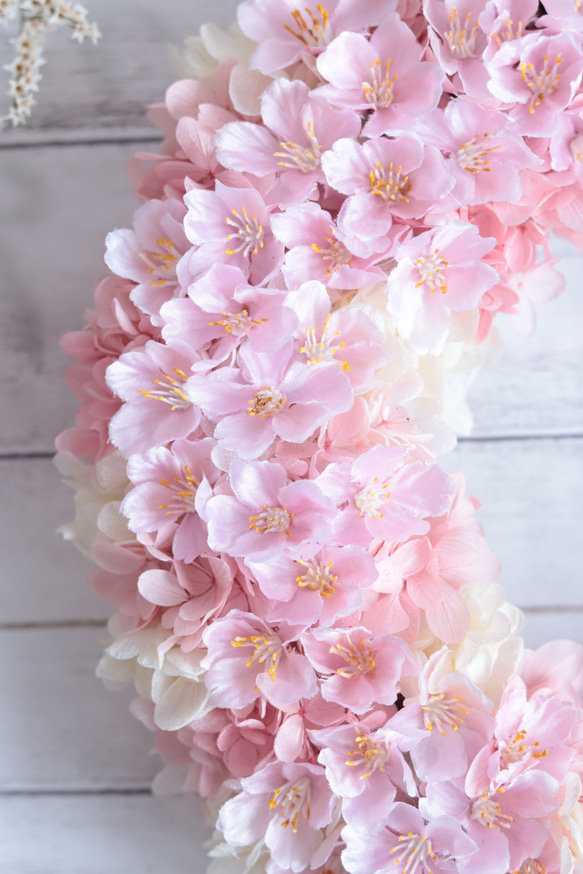 【受注製作】ふんわり桜の大きめリース＊プリザープド&アーティフィシャルフラワー 6枚目の画像