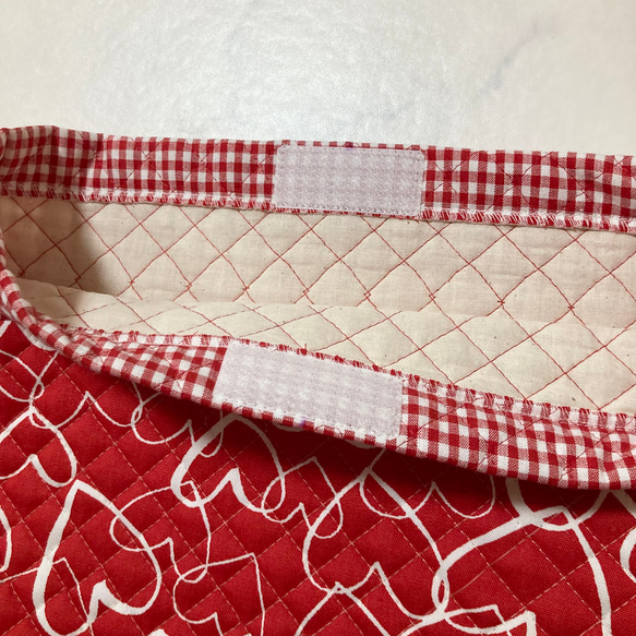 防災頭巾カバー（赤いハート＆チェック柄）座布団カバー式 4枚目の画像