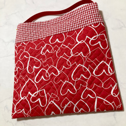 防災頭巾カバー（赤いハート＆チェック柄）座布団カバー式 2枚目の画像