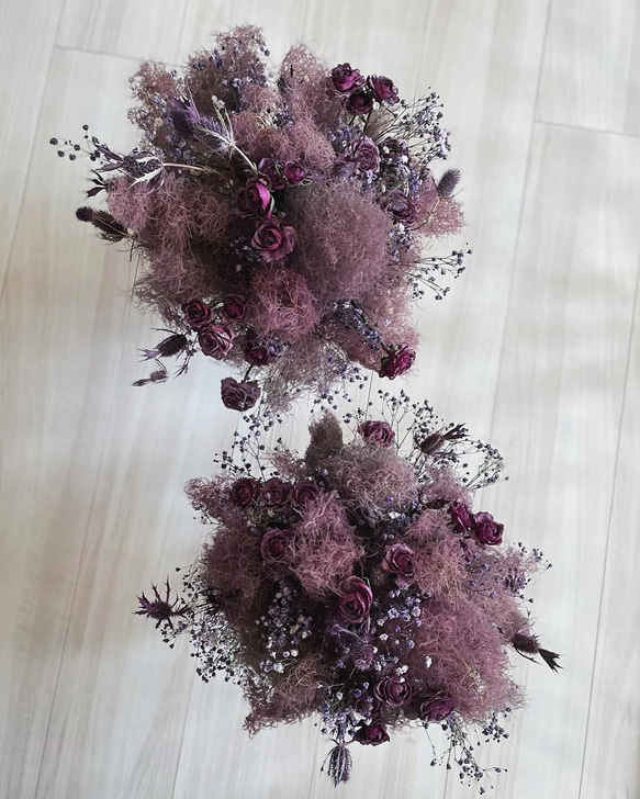 smoke bouquet スモークツリー ドライフラワーブーケ スワッグ バラ ナチュラル パープル 紫 蝙蝠 1枚目の画像